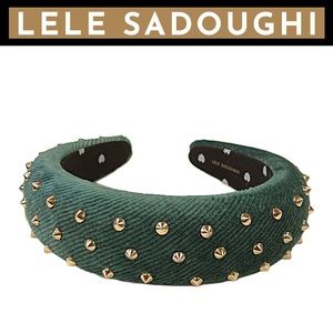 Lele Sadoughi 🆕 Stud Embellished Padded Headband • Emerald/Gold • NWT + Dustbag